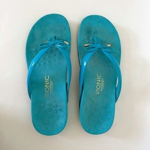 Vionic Bella II Bow Flip Flop Orthaheel Sandals Turquoise Blue – Size 8
